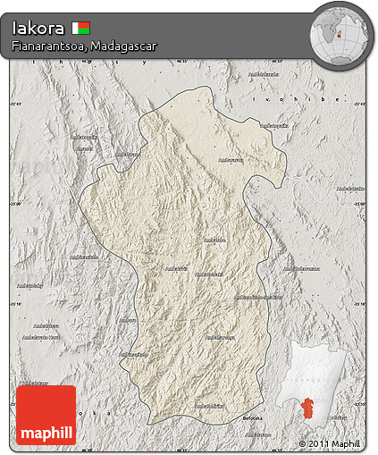 Shaded Relief Map of Iakora, semi-desaturated