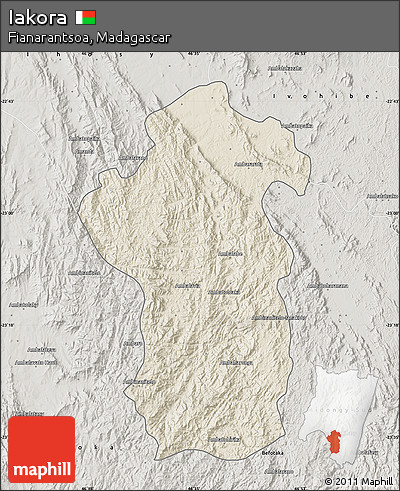 Shaded Relief Map of Iakora, semi-desaturated