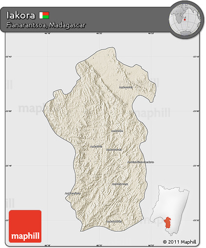 Shaded Relief Map of Iakora, single color outside