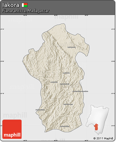 Shaded Relief Map of Iakora, single color outside
