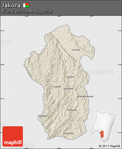 Shaded Relief Map of Iakora, single color outside