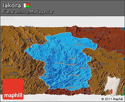 Political Panoramic Map of Iakora, darken