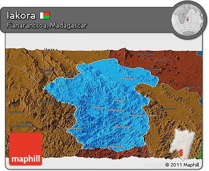 Political Panoramic Map of Iakora, darken
