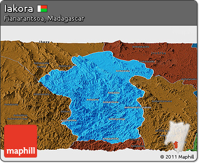 Political Panoramic Map of Iakora, darken