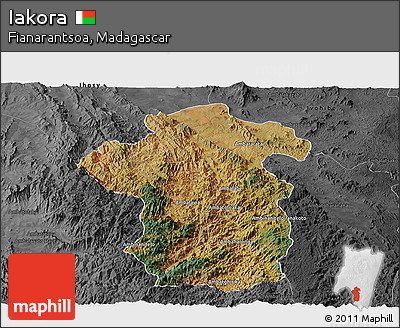 Satellite Panoramic Map of Iakora, darken, desaturated