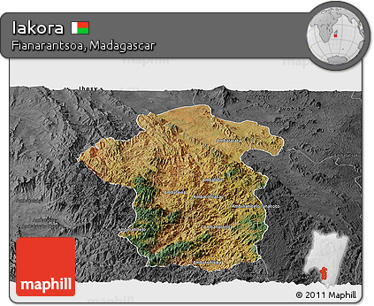 Satellite Panoramic Map of Iakora, darken, desaturated