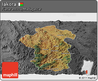 Satellite Panoramic Map of Iakora, darken, desaturated