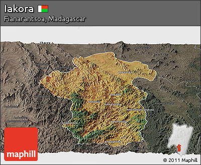 Satellite Panoramic Map of Iakora, darken, semi-desaturated