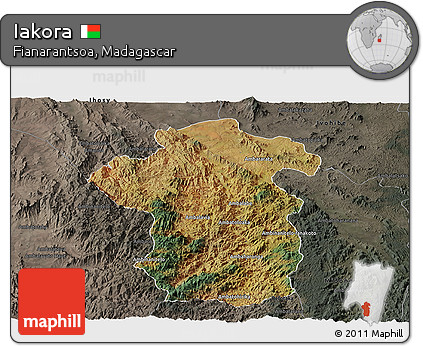 Satellite Panoramic Map of Iakora, darken, semi-desaturated