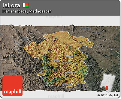 Satellite Panoramic Map of Iakora, darken, semi-desaturated