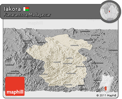 Shaded Relief Panoramic Map of Iakora, darken, desaturated