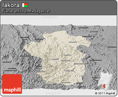 Shaded Relief Panoramic Map of Iakora, darken, desaturated