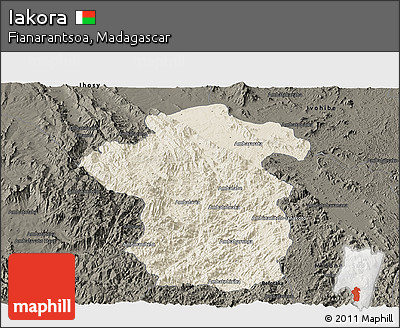Shaded Relief Panoramic Map of Iakora, darken