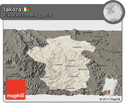 Shaded Relief Panoramic Map of Iakora, darken