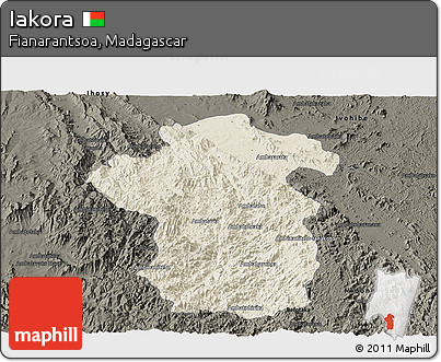Shaded Relief Panoramic Map of Iakora, darken