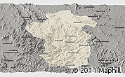 Shaded Relief Panoramic Map of Iakora, darken, semi-desaturated