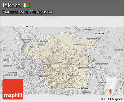 Shaded Relief Panoramic Map of Iakora, desaturated
