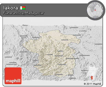 Shaded Relief Panoramic Map of Iakora, desaturated