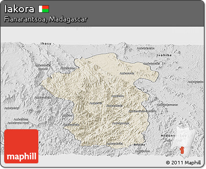 Shaded Relief Panoramic Map of Iakora, desaturated