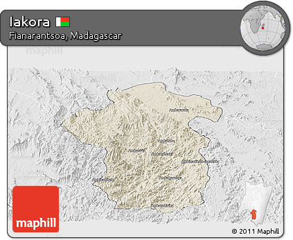 Shaded Relief Panoramic Map of Iakora, lighten, desaturated