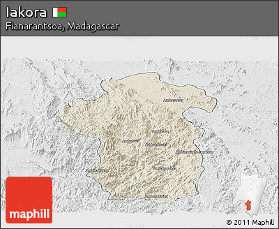 Shaded Relief Panoramic Map of Iakora, lighten, desaturated