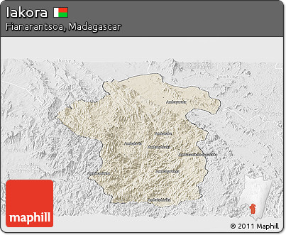 Shaded Relief Panoramic Map of Iakora, lighten, desaturated