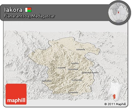 Shaded Relief Panoramic Map of Iakora, lighten, semi-desaturated