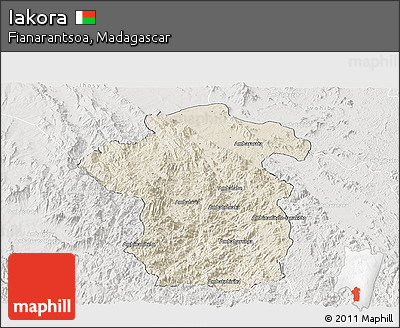 Shaded Relief Panoramic Map of Iakora, lighten, semi-desaturated