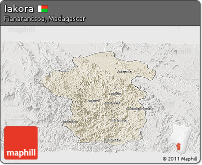 Shaded Relief Panoramic Map of Iakora, lighten, semi-desaturated