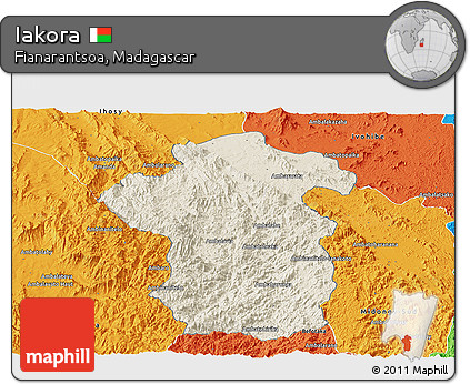 Shaded Relief Panoramic Map of Iakora, political outside