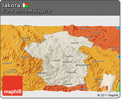 Shaded Relief Panoramic Map of Iakora, political outside