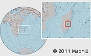 Gray Location Map of Ifanadiana, within the entire country, hill shading