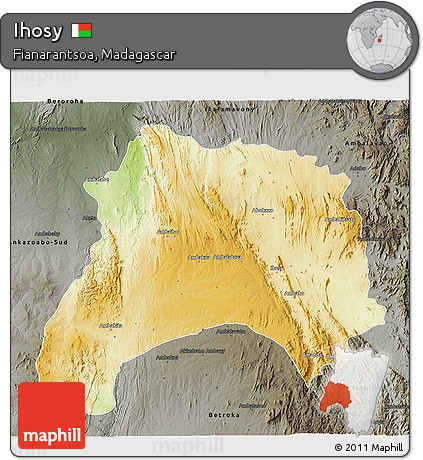 Physical 3D Map of Ihosy, darken, semi-desaturated