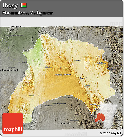 Physical 3D Map of Ihosy, darken, semi-desaturated