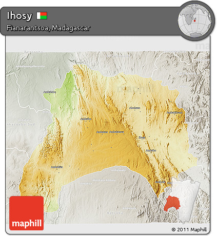 Physical 3D Map of Ihosy, lighten, semi-desaturated