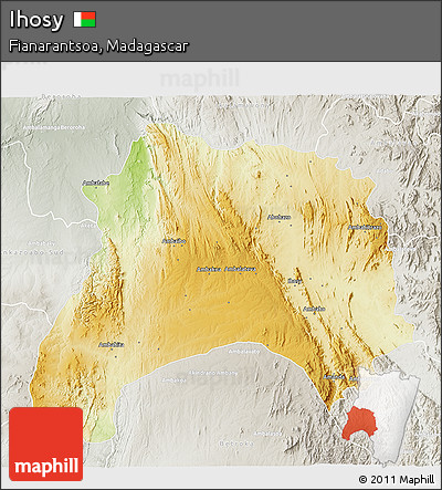 Physical 3D Map of Ihosy, lighten, semi-desaturated