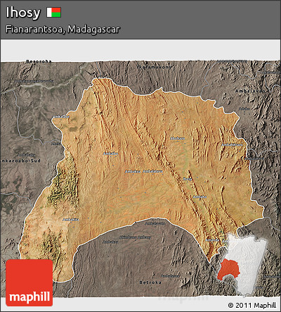 Satellite 3D Map of Ihosy, darken, semi-desaturated