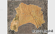 Satellite 3D Map of Ihosy, darken, semi-desaturated