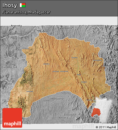 Satellite 3D Map of Ihosy, desaturated