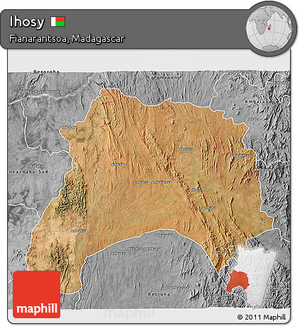 Satellite 3D Map of Ihosy, desaturated
