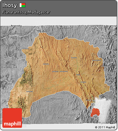 Satellite 3D Map of Ihosy, desaturated