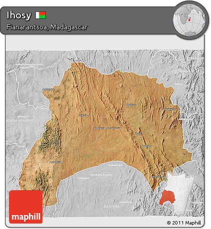 Satellite 3D Map of Ihosy, lighten, desaturated