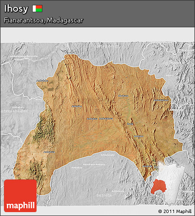Satellite 3D Map of Ihosy, lighten, desaturated