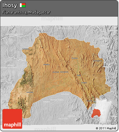 Satellite 3D Map of Ihosy, lighten, desaturated