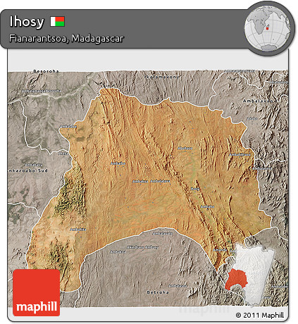 Satellite 3D Map of Ihosy, semi-desaturated