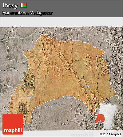 Satellite 3D Map of Ihosy, semi-desaturated