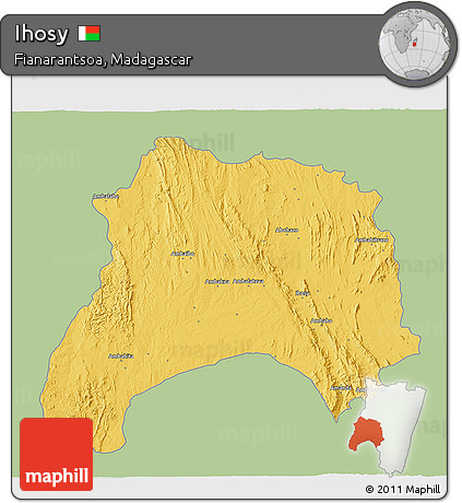 Savanna Style 3D Map of Ihosy, single color outside