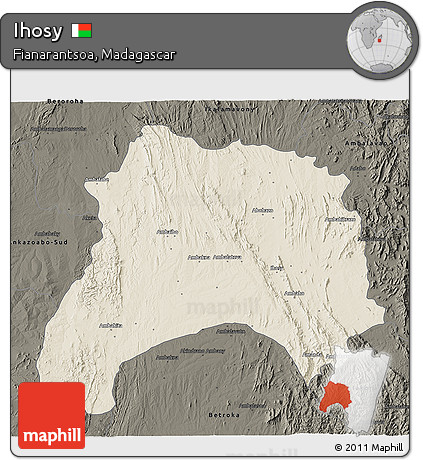 Shaded Relief 3D Map of Ihosy, darken