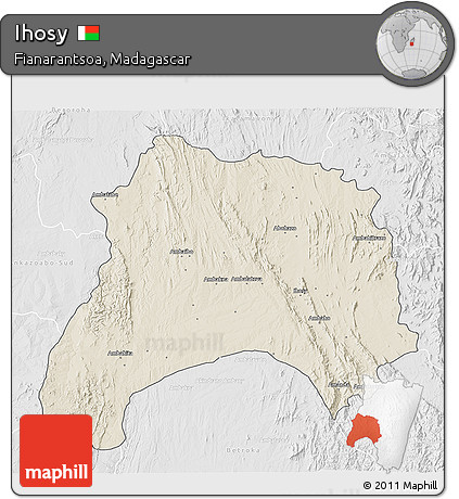 Shaded Relief 3D Map of Ihosy, lighten, desaturated