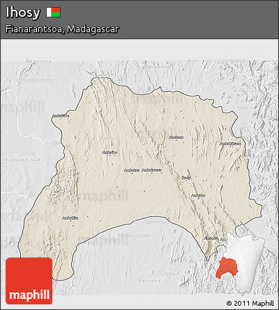 Shaded Relief 3D Map of Ihosy, lighten, desaturated